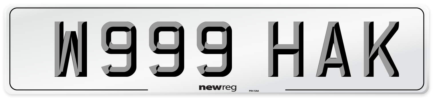 W999 HAK Number Plate from New Reg